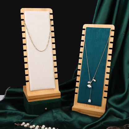 Porte-Collier en Bois Bambou – Organisateur Élégant pour Bijoux, Blanc/Vert