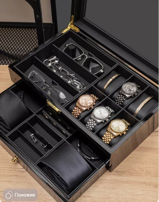 Coffret en Bois à Deux Niveaux Pour Montres, Bijoux et Plus au Maroc