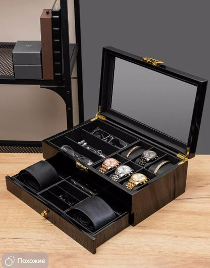 Coffret en Bois à Deux Niveaux Pour Montres, Bijoux et Plus au Maroc