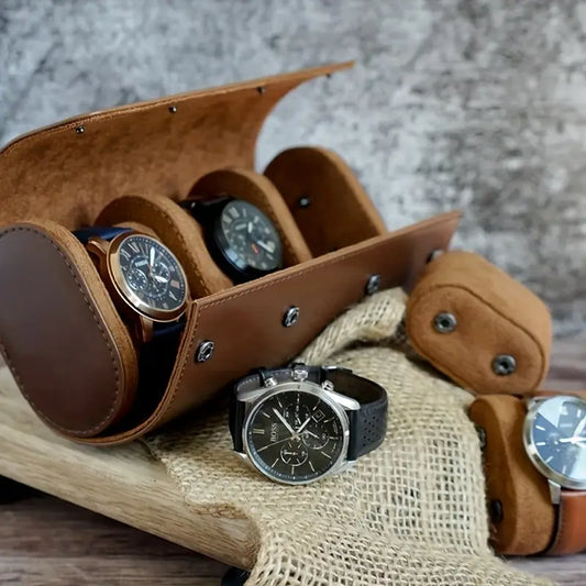 Étui de Voyage pour 3 Montres – Design Élégant en Cuir Marron