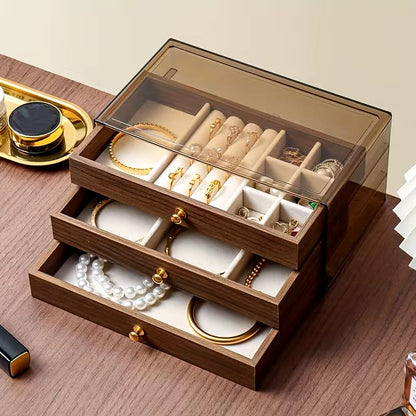 Coffret à Bijoux en Noyer – Rangement Luxe 3 Niveaux