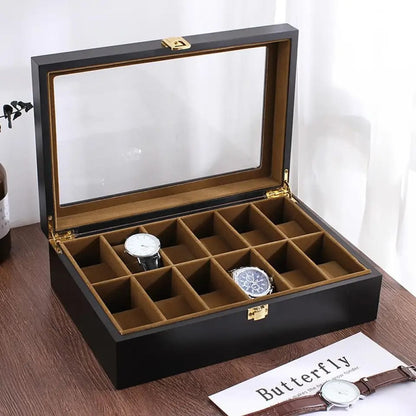 Boite a Montre en Bois Intérieur Daim 12 slots