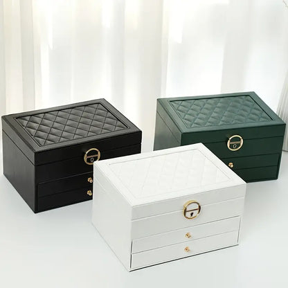 Boîte à bijoux en cuir avec tiroirs - Grand organisateur élégant pour femme