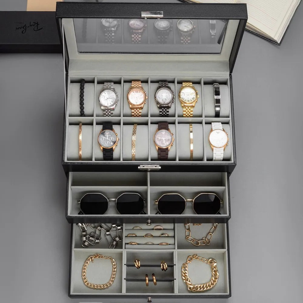 Coffret Montres & Bijoux 3 Niveaux - Luxe et Organisation au Maroc