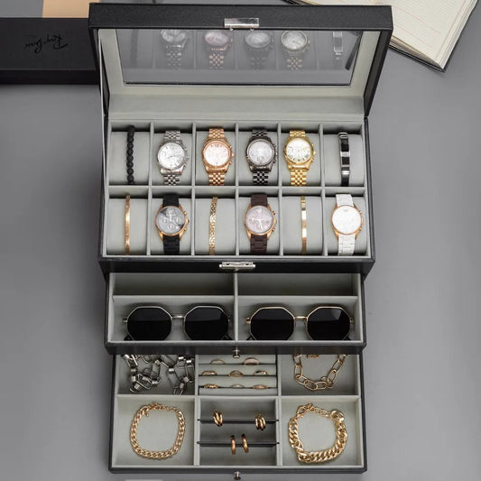 Coffret Montres & Bijoux 3 Niveaux - Luxe et Organisation au Maroc