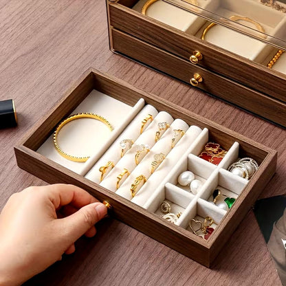Coffret à Bijoux en Noyer – Rangement Luxe 3 Niveaux