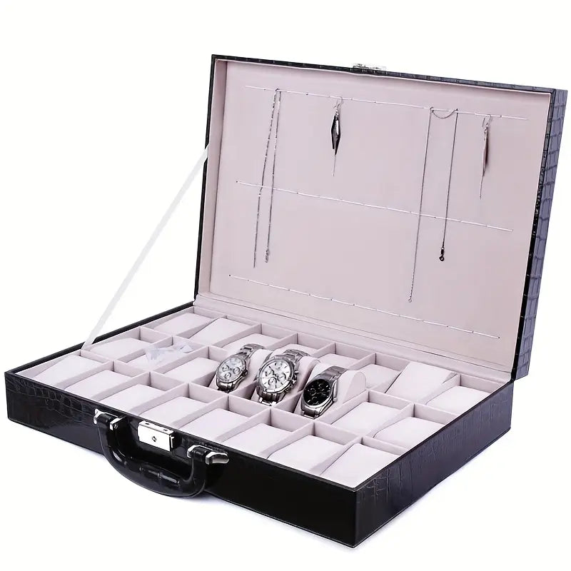 Boîte de Rangement Luxueuse et Élégante pour 24 Montres en Cuir PU