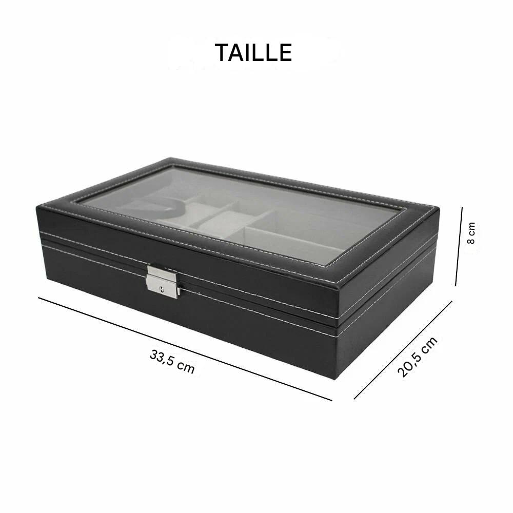 Coffret Montres et Lunettes en Cuir Noir - Luxe et Rangement au Maroc