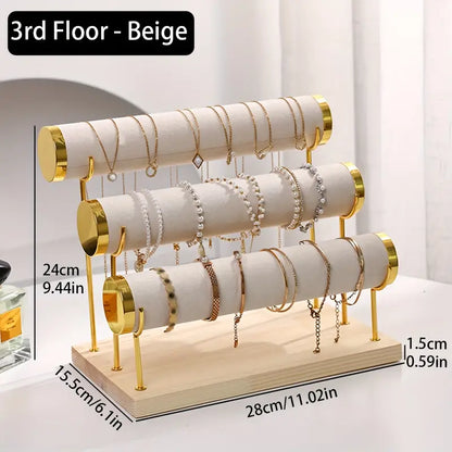 Porte Bijoux pour Bracelets et Montres à 3 Niveaux avec Plateau en Bois
