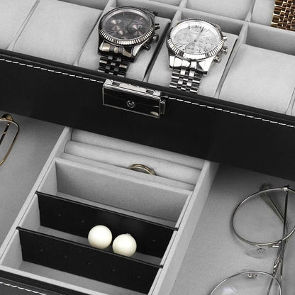 Coffret Montres et Bijoux en Cuir Noir - Luxe et Praticité pour Tous au Maroc