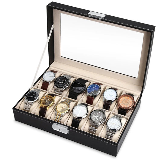 Boîte à Montres en Cuir de Luxe 12-20-24 Emplacements