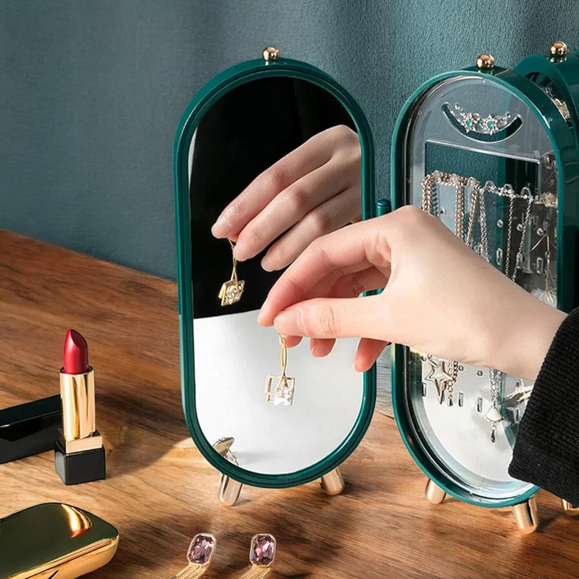 Porte-Bijoux Pliable avec Miroir – Rangement Bijoux Maroc