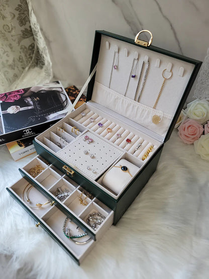 Boîte à bijoux en cuir avec tiroirs - Grand organisateur élégant pour femme