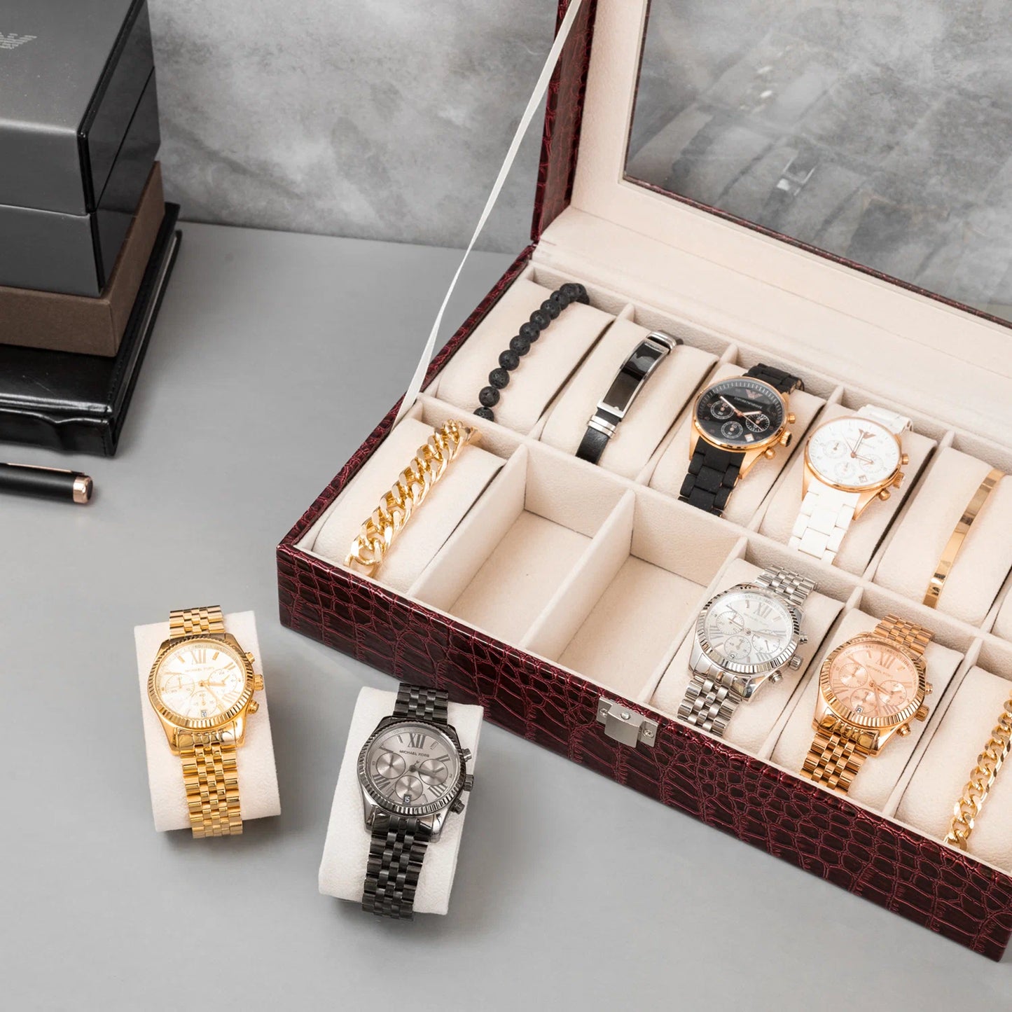 Boîte à Montres Luxe – Simili Cuir Crocodile 12 Emplacements