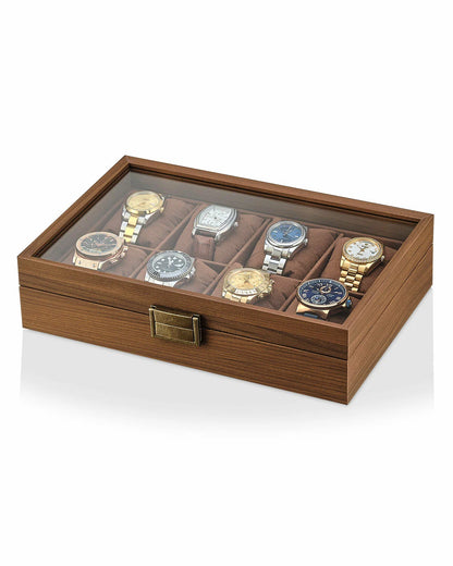 Boîte à Montres en Bois – Capacité 8 Montres – Couvercle en Verre Transparent