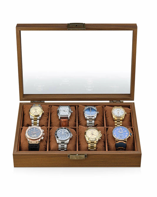 Boîte à Montres en Bois – Capacité 8 Montres – Couvercle en Verre Transparent
