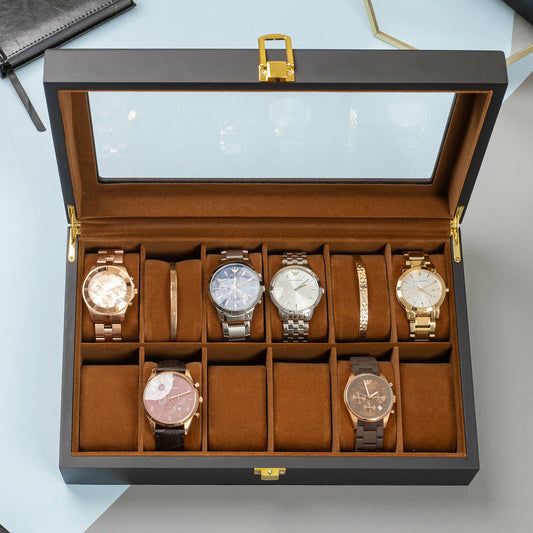 Boite a Montre en Bois Intérieur Daim 12 slots