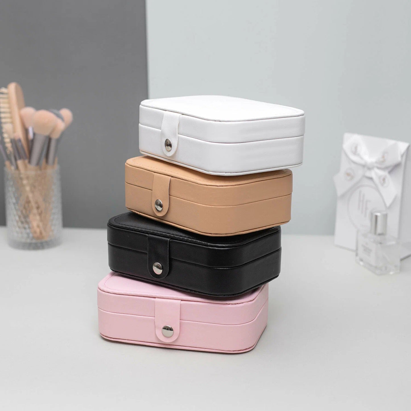 Boîte à bijoux moderne à double couche Organisateur portable en cuir