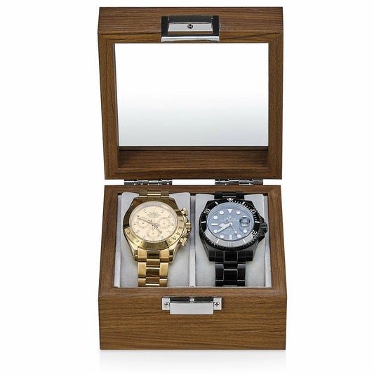 Boîte de rangement en bois pour 2 montres avec couvercle en verre