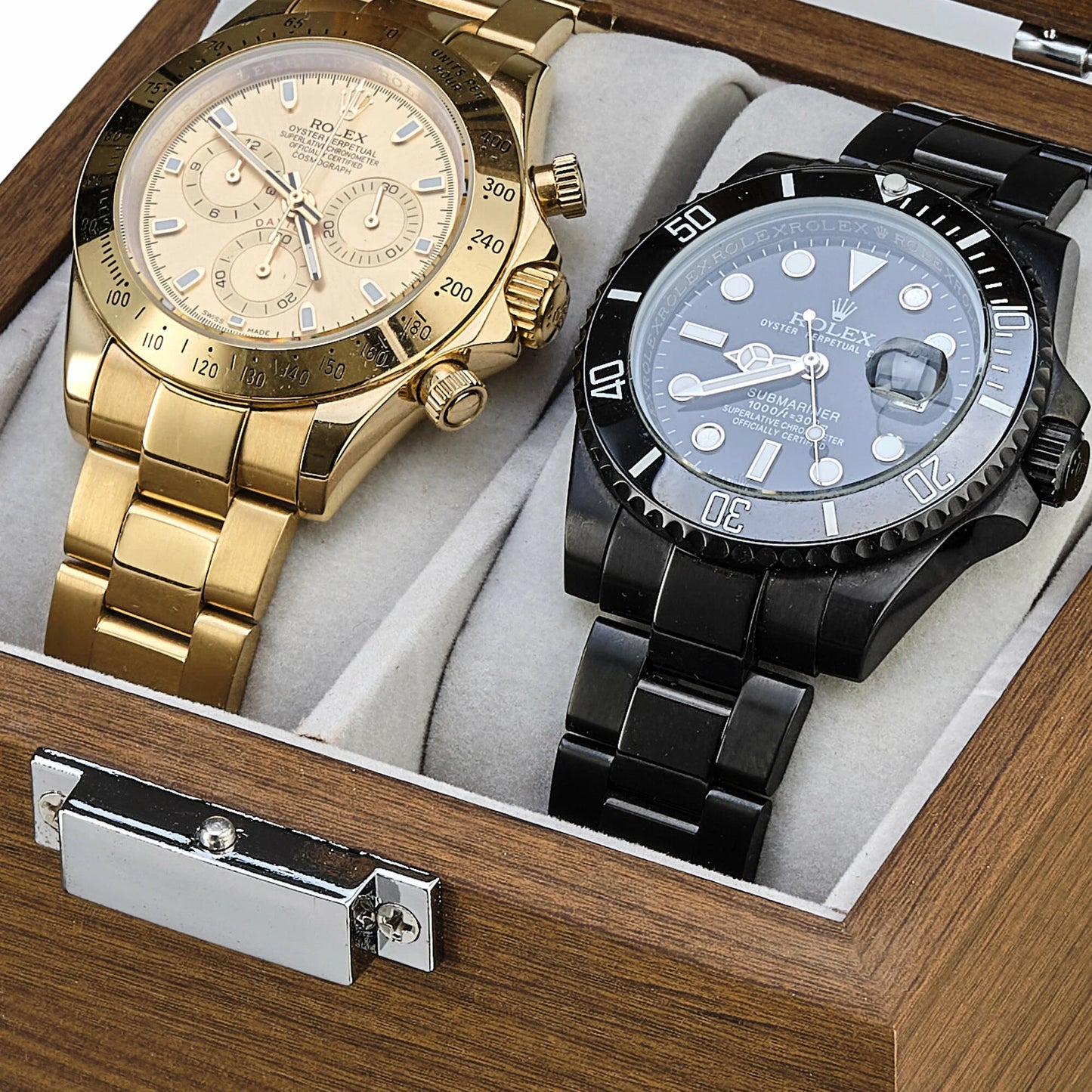 Boîte de rangement en bois pour 2 montres avec couvercle en verre