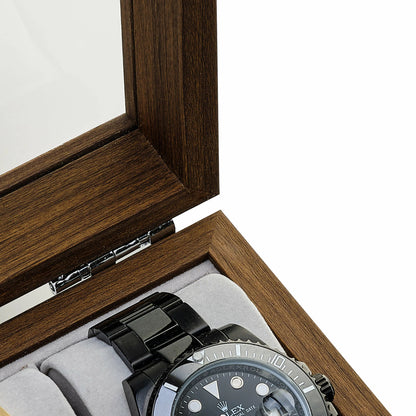 Boîte de rangement en bois pour 2 montres avec couvercle en verre