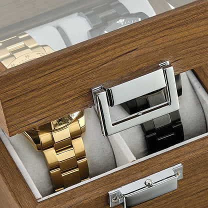 Boîte de rangement en bois pour 2 montres avec couvercle en verre
