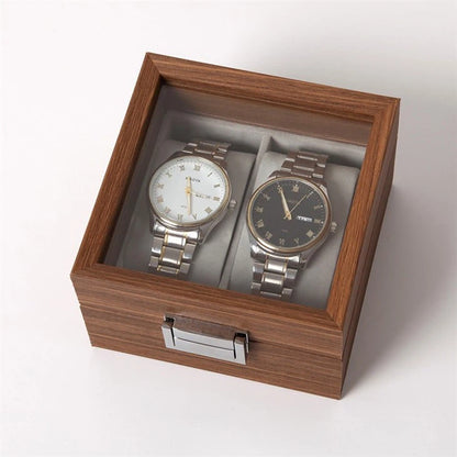 Boîte de rangement en bois pour 2 montres avec couvercle en verre