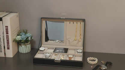 Boîte à Bijoux en Cuir pour Montres avec Serrure et Miroir
