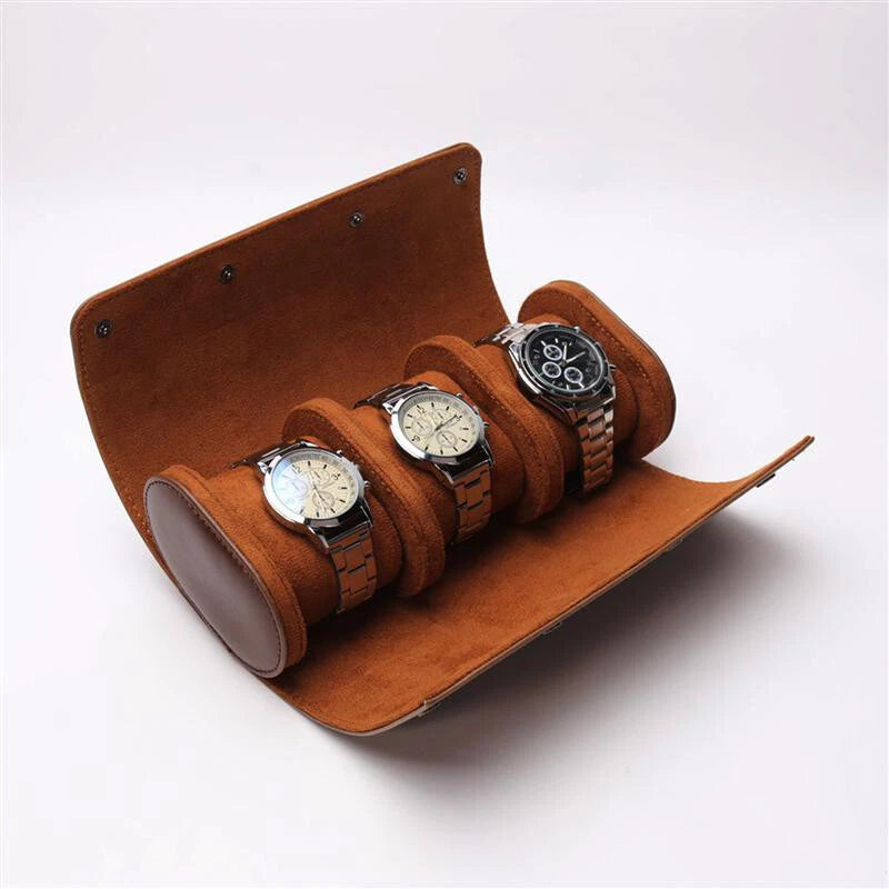 Étui de Voyage pour 3 Montres – Design Élégant en Cuir Marron