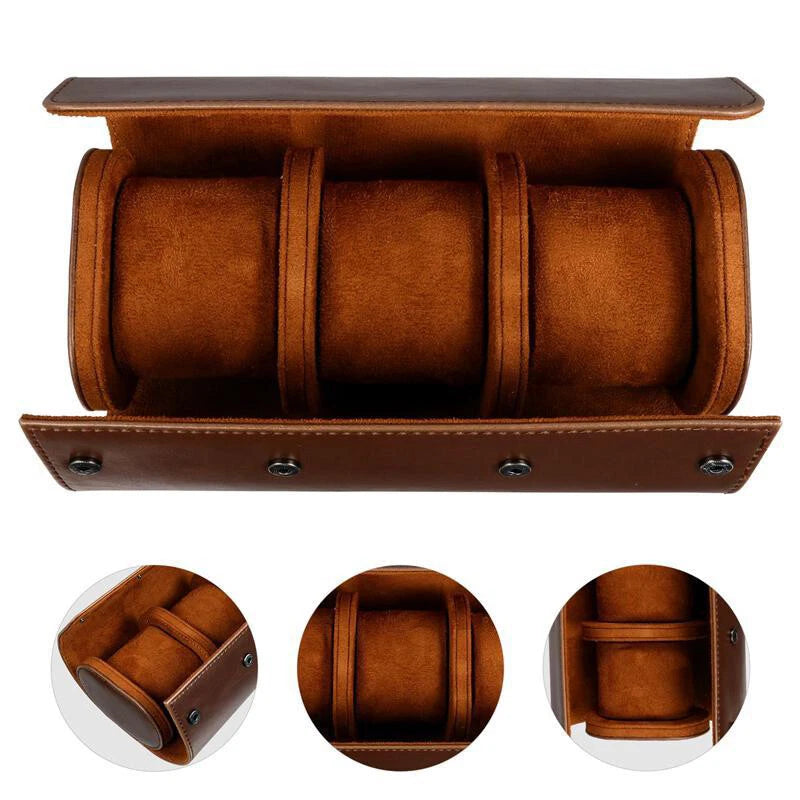 Étui de Voyage pour 3 Montres – Design Élégant en Cuir Marron