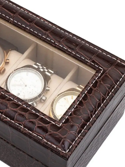 Boîte à Montres en Crocodile Marron - 6 Emplacements